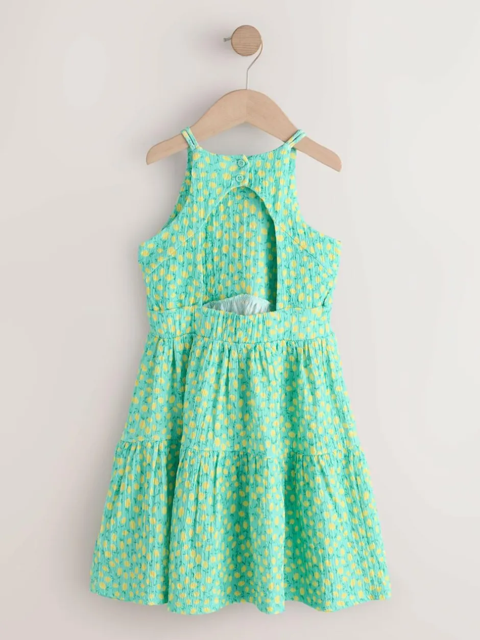 Next Teal Lemon Print Strappy Crinkle Summer Dress (3-16yrs) Sale