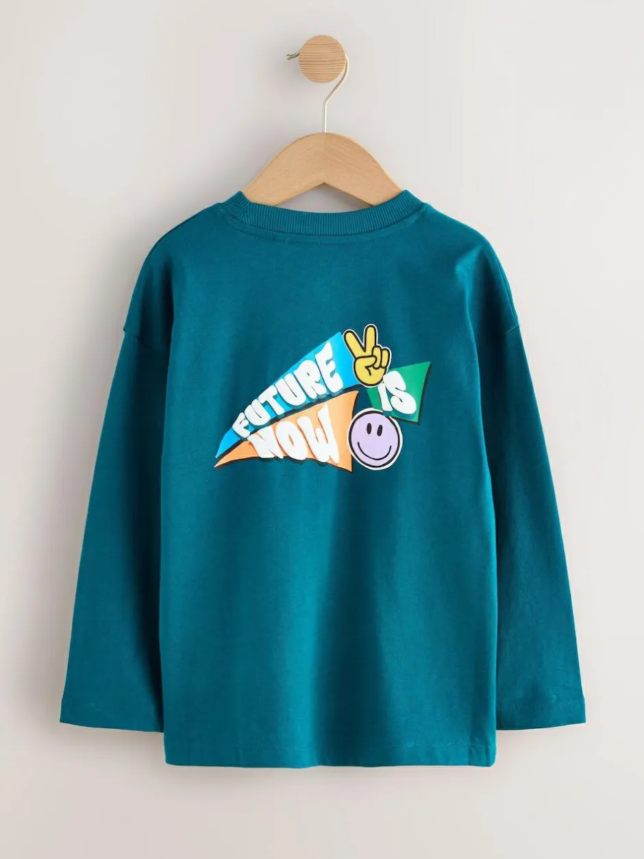 Next Teal/Blue/Grey Bright Graffiti Relaxed Fit Graphic Print Long Sleeve T-Shirts 3 Pack (3-16yrs) Clearance