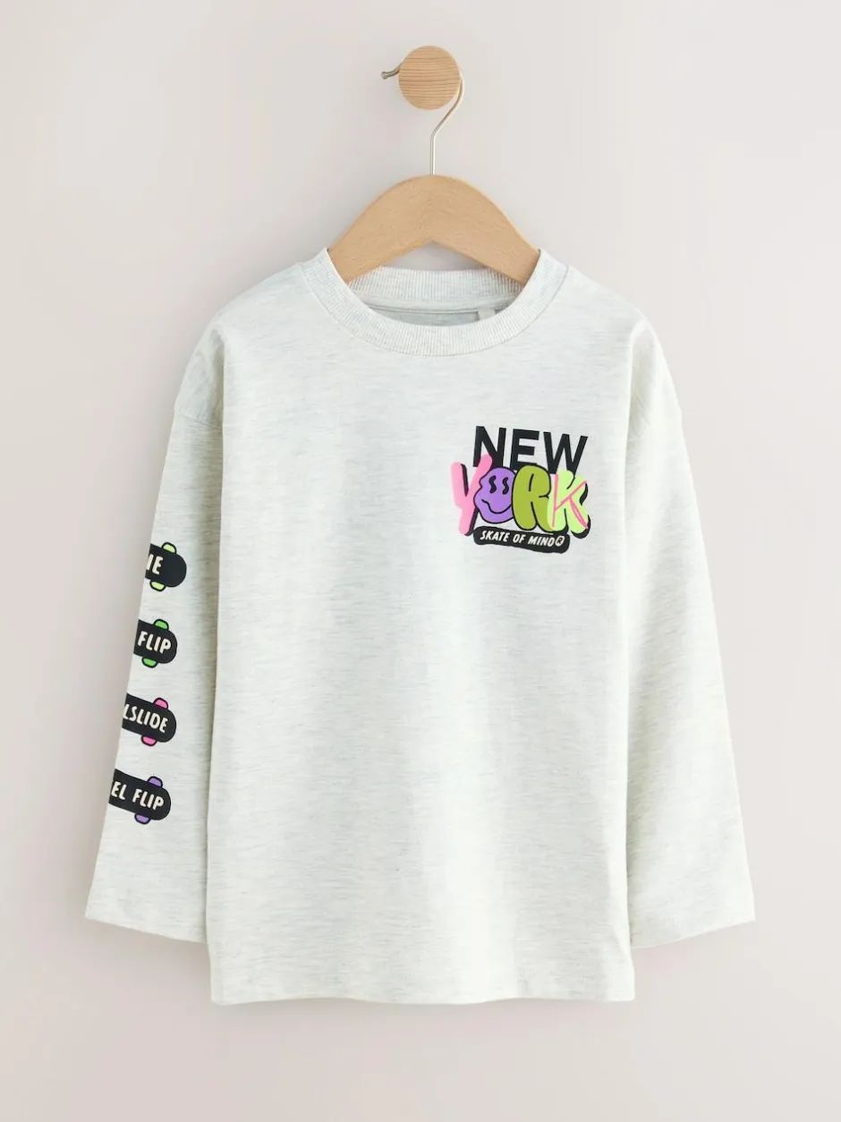 Next Teal/Blue/Grey Bright Graffiti Relaxed Fit Graphic Print Long Sleeve T-Shirts 3 Pack (3-16yrs) Clearance