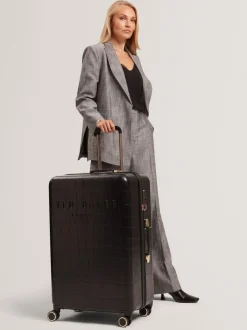 Ted Baker Icon Case Croc Large Suitcase Black New