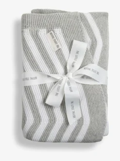The Little Tailor Baby Chevron Design 100% Cotton Knitted Shawl Grey Discount