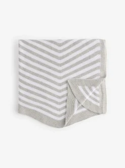 The Little Tailor Baby Chevron Design 100% Cotton Knitted Shawl Grey Discount