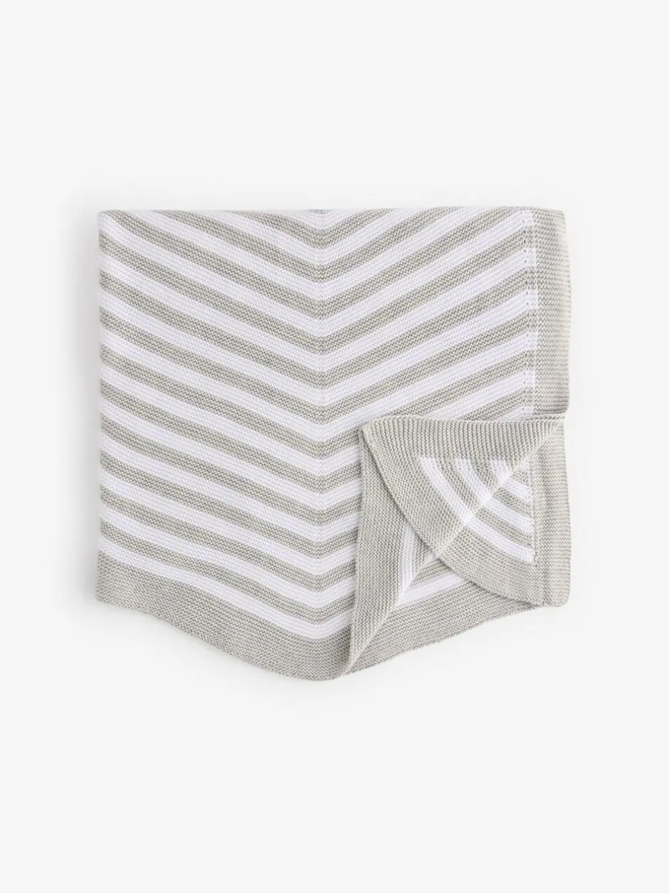 The Little Tailor Baby Chevron Design 100% Cotton Knitted Shawl Grey Discount