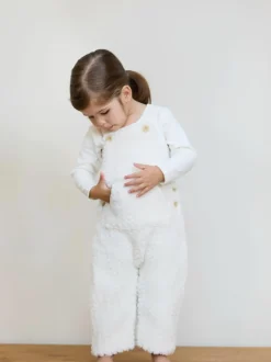 The Little Tailor Baby Chunky Sherpa Fleece Dungarees and Bodysuit Set Cream New