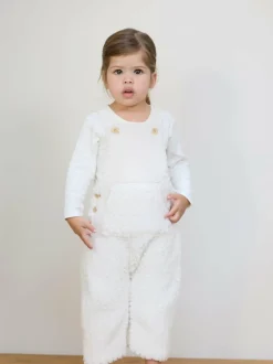 The Little Tailor Baby Chunky Sherpa Fleece Dungarees and Bodysuit Set Cream New