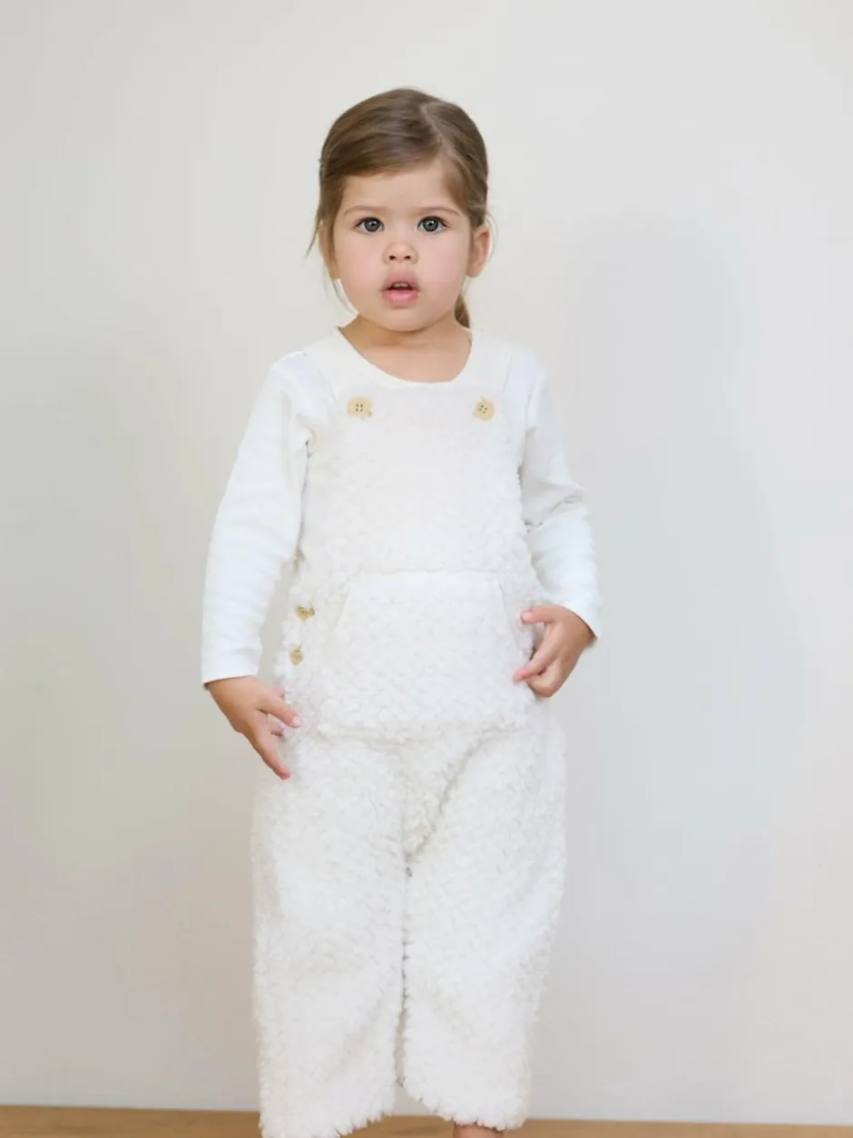 The Little Tailor Baby Chunky Sherpa Fleece Dungarees and Bodysuit Set Cream New
