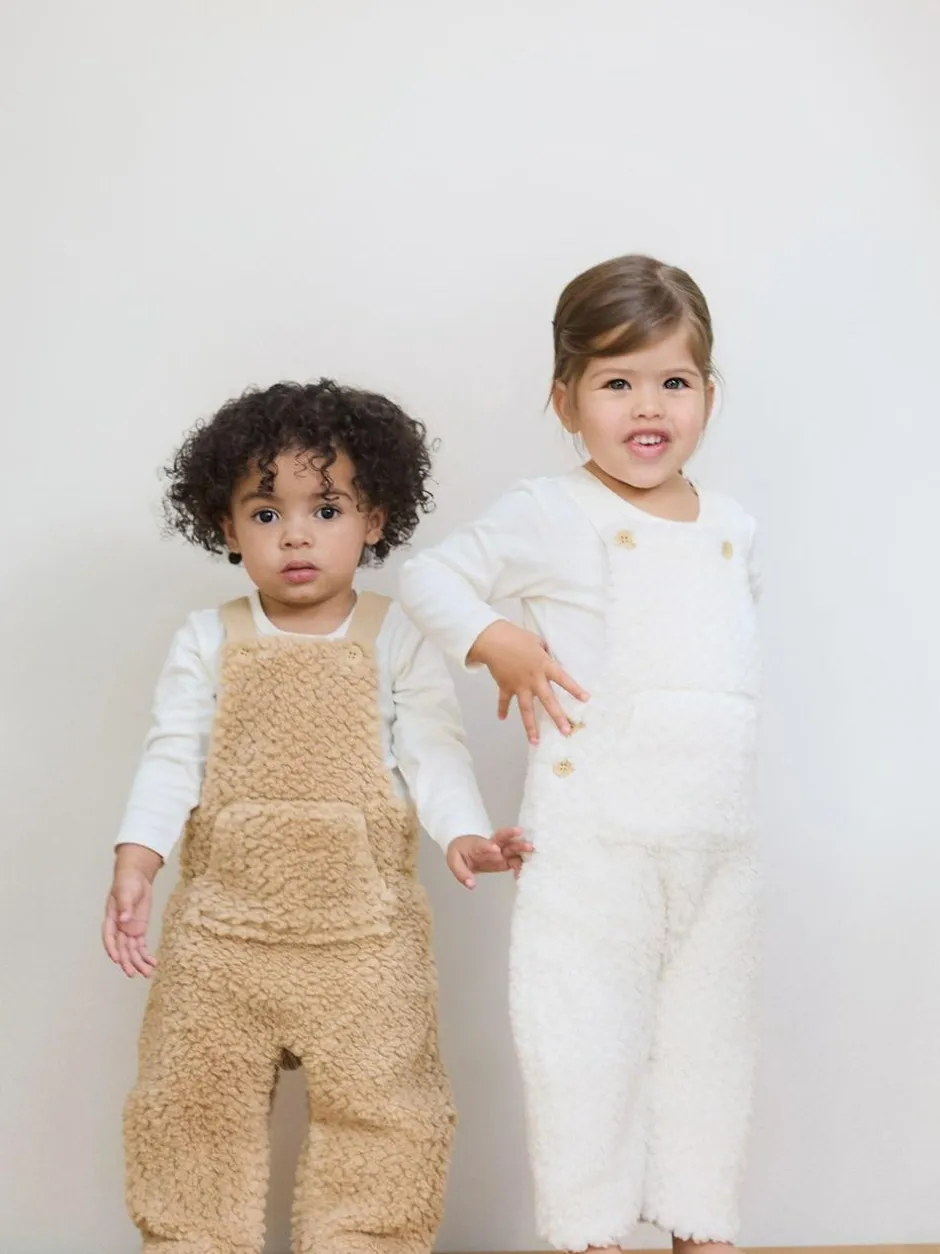 The Little Tailor Baby Chunky Sherpa Fleece Dungarees and Bodysuit Set Cream New