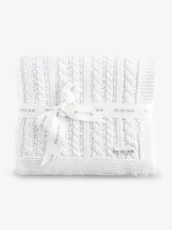 The Little Tailor Baby Fisherman Cable Knitted Blanket White Best