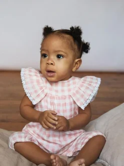 The Little Tailor Baby Muslin 100% Cotton Playsuit Pink Clearance