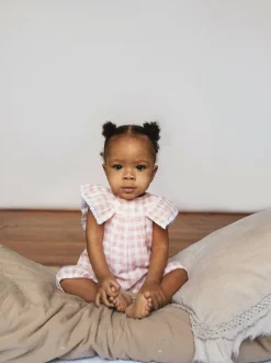 The Little Tailor Baby Muslin 100% Cotton Playsuit Pink Clearance