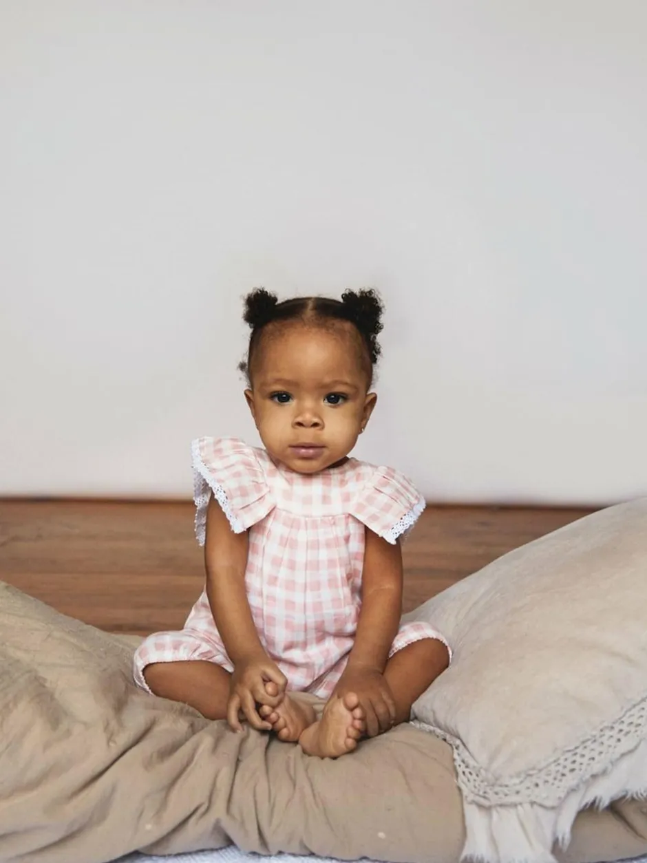 The Little Tailor Baby Muslin 100% Cotton Playsuit Pink Clearance