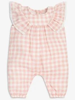 The Little Tailor Baby Muslin 100% Cotton Playsuit Pink Clearance