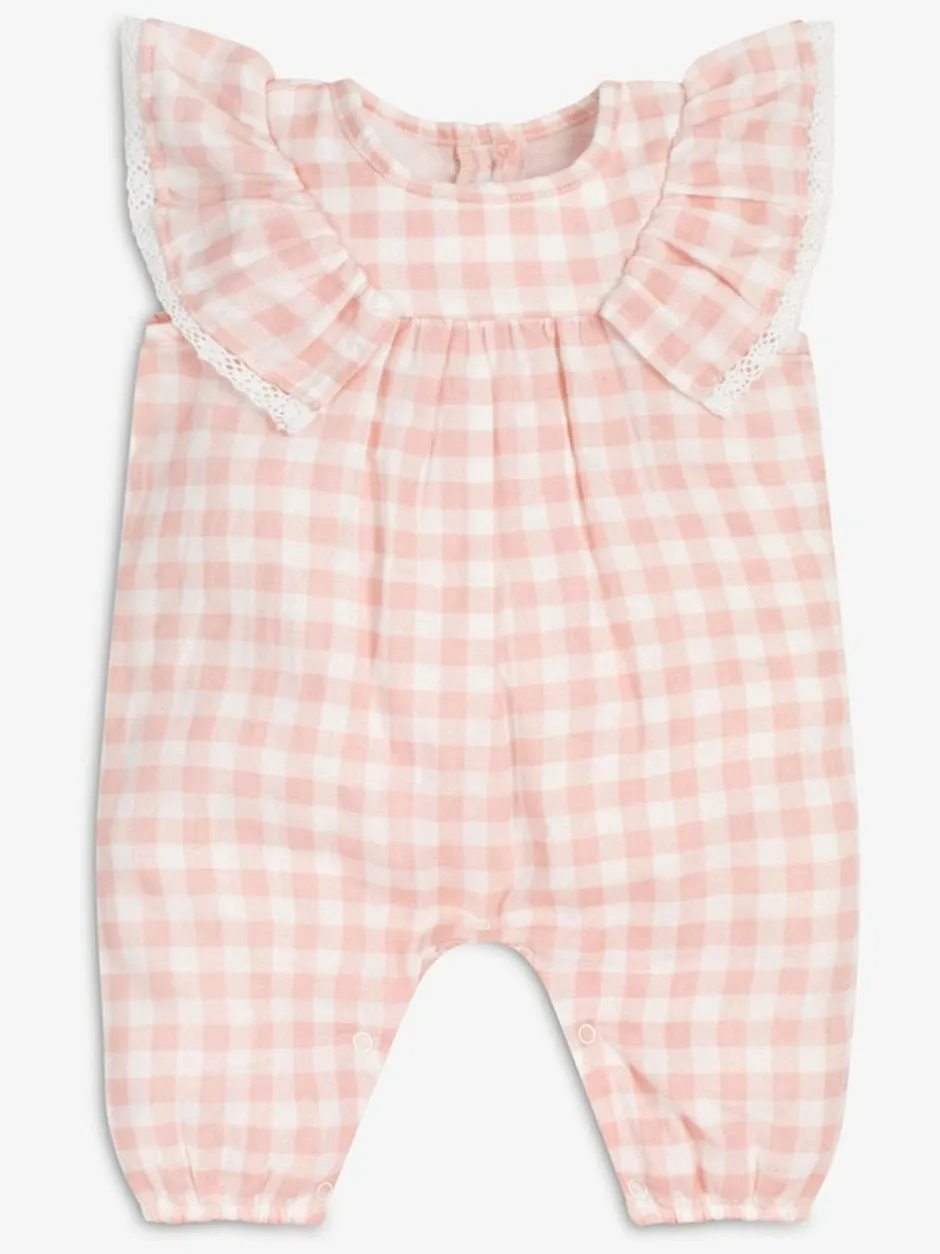 The Little Tailor Baby Muslin 100% Cotton Playsuit Pink Clearance