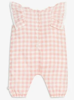 The Little Tailor Baby Muslin 100% Cotton Playsuit Pink Clearance