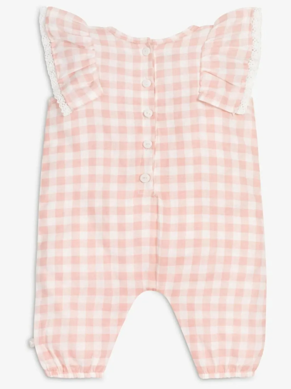 The Little Tailor Baby Muslin 100% Cotton Playsuit Pink Clearance