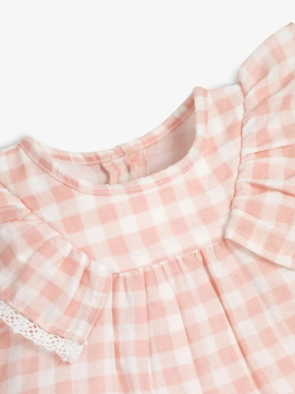 The Little Tailor Baby Muslin 100% Cotton Playsuit Pink Clearance