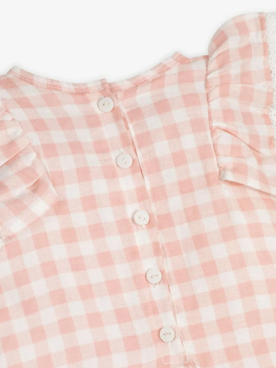 The Little Tailor Baby Muslin 100% Cotton Playsuit Pink Clearance