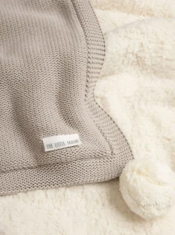 The Little Tailor Baby Natural Pom Pom Plush Lined Blanket Sale