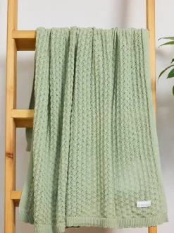 The Little Tailor Baby Scallop Design Pointelle 100% Cotton Blanket Green New