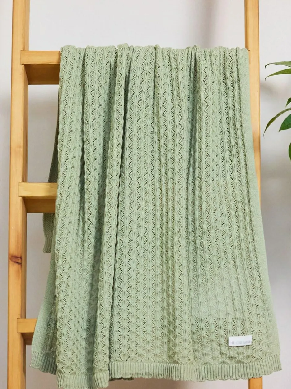 The Little Tailor Baby Scallop Design Pointelle 100% Cotton Blanket Green New