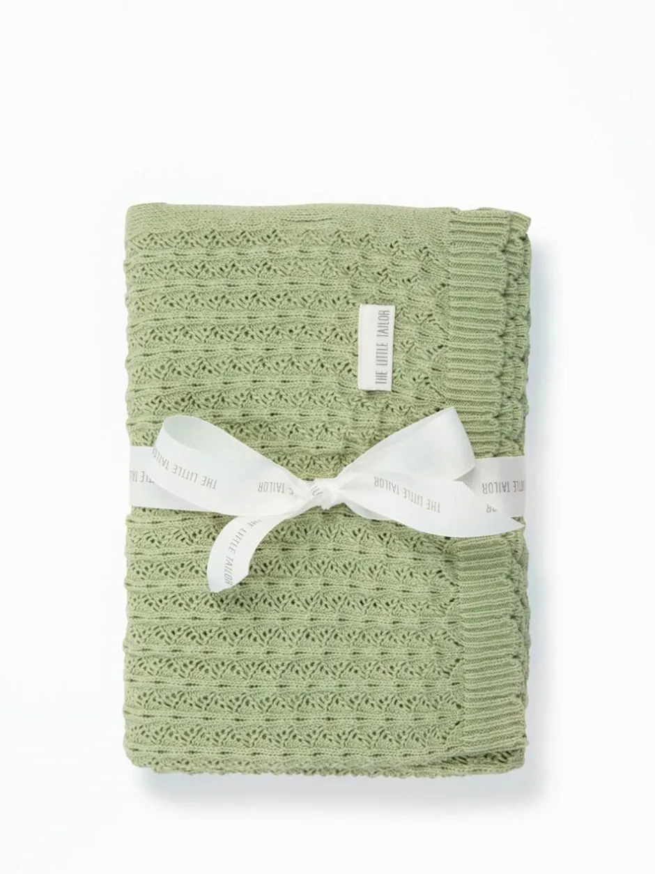 The Little Tailor Baby Scallop Design Pointelle 100% Cotton Blanket Green New