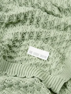 The Little Tailor Baby Scallop Design Pointelle 100% Cotton Blanket Green New