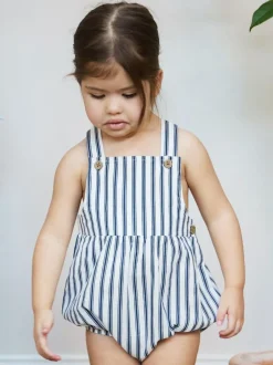 The Little Tailor Baby Woven Shorty 100% Cotton Romper Blue Outlet
