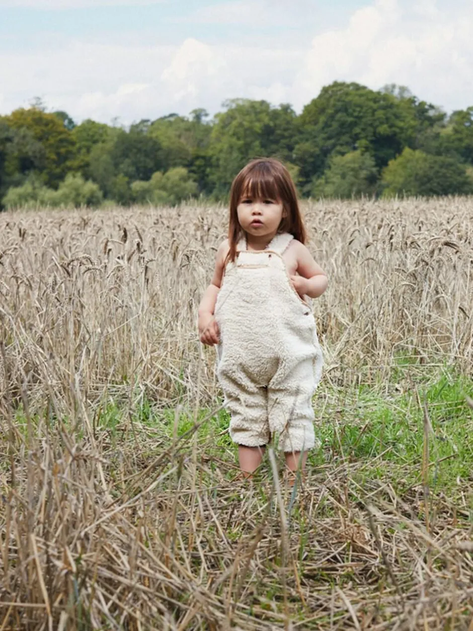 The Little Tailor Sherpa Fleece Cosy Baby Dungaree Cream