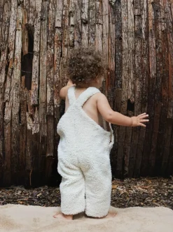 The Little Tailor Sherpa Fleece Cosy Baby Dungaree Cream