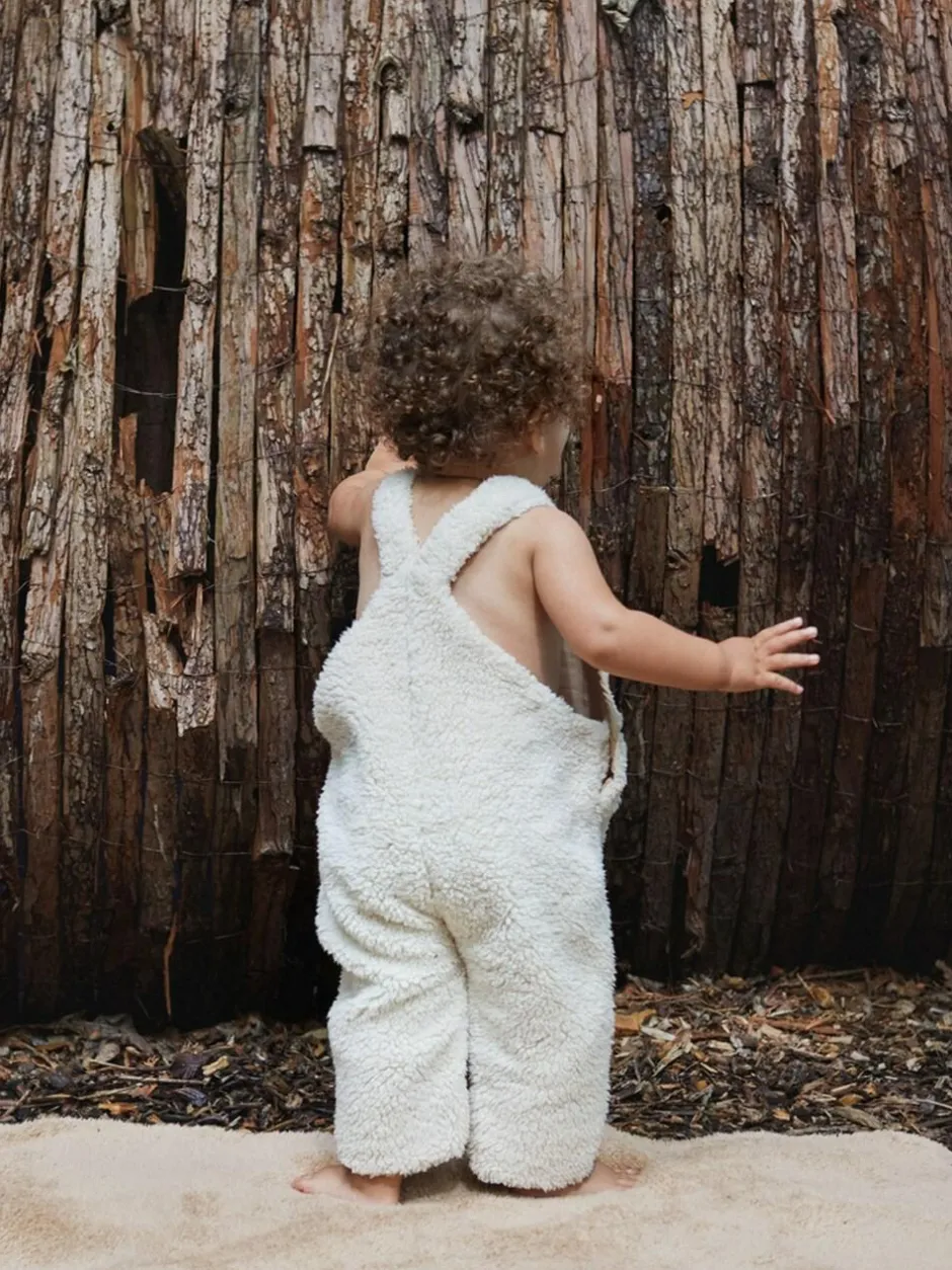 The Little Tailor Sherpa Fleece Cosy Baby Dungaree Cream