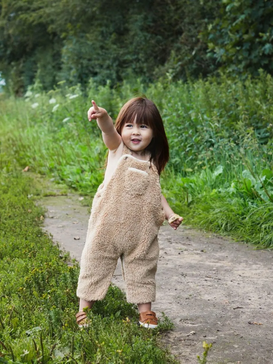 The Little Tailor Sherpa Fleece Cosy Baby Dungaree Natural New