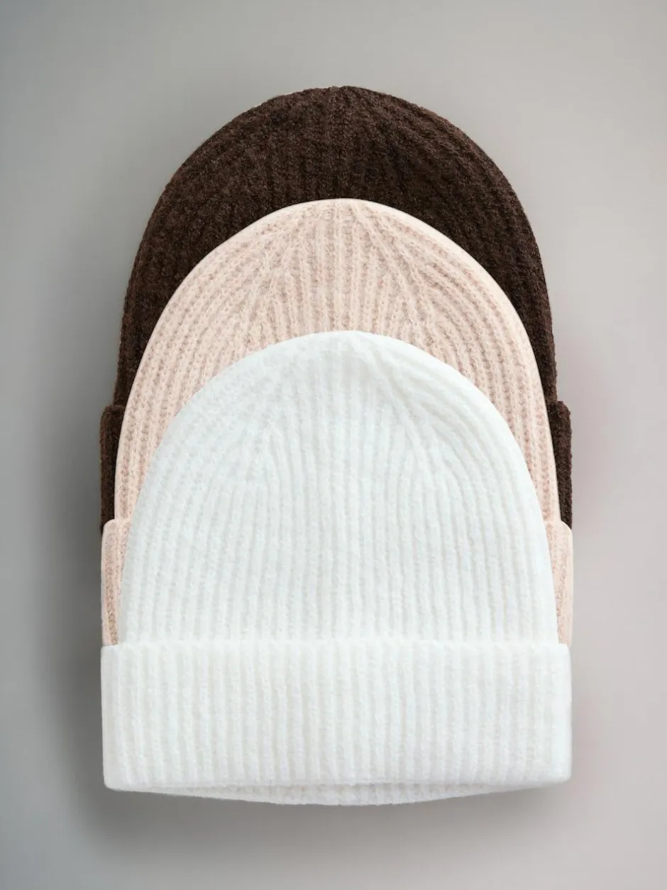 The Set 3 Pack Beanies Oat/Chocolate Brown/Cream Outlet