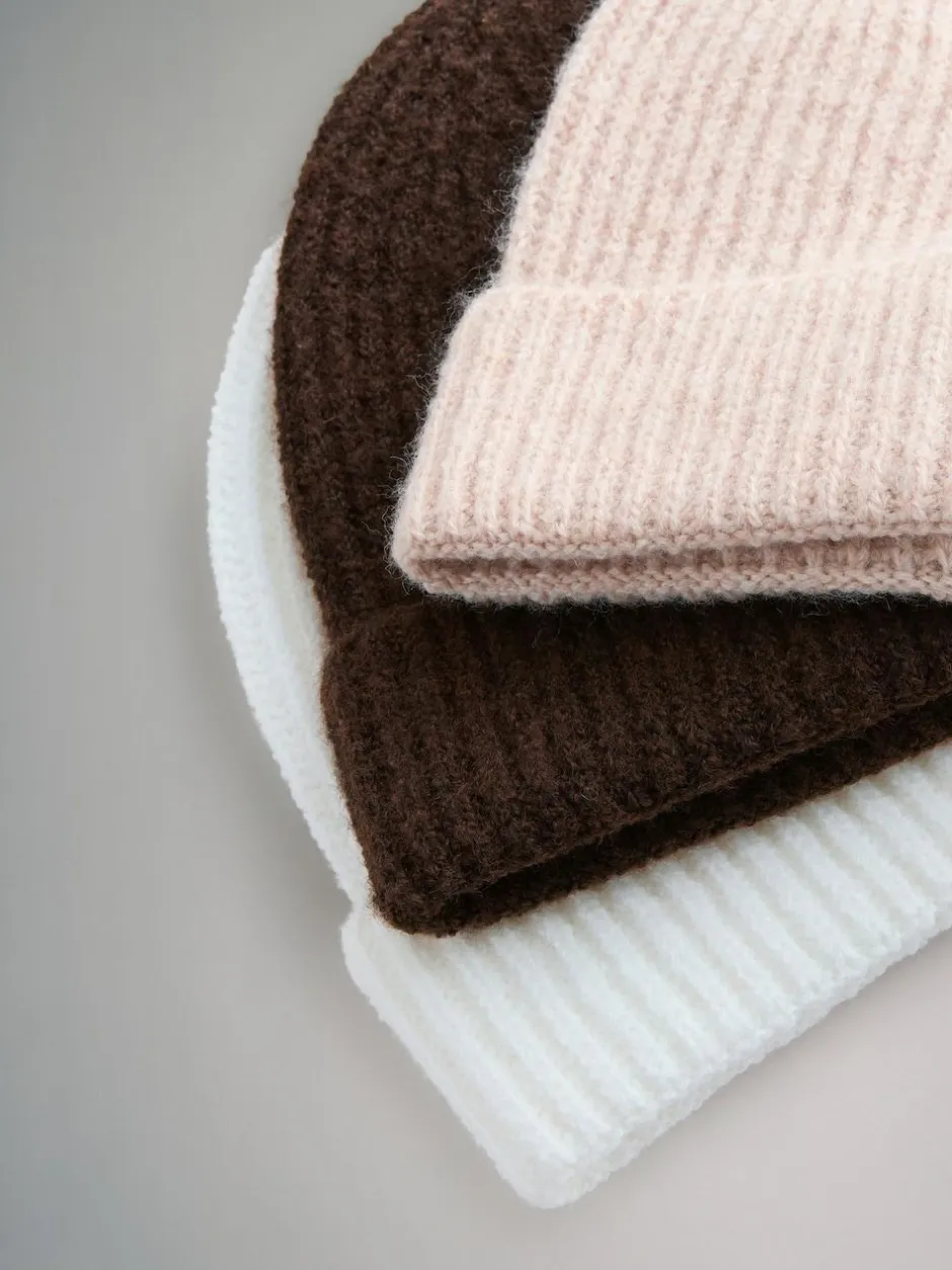 The Set 3 Pack Beanies Oat/Chocolate Brown/Cream Outlet