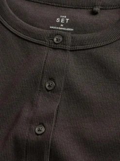 The Set 3 Pack Button Through Ribbed Vests Black/White/Chocolate Brown New