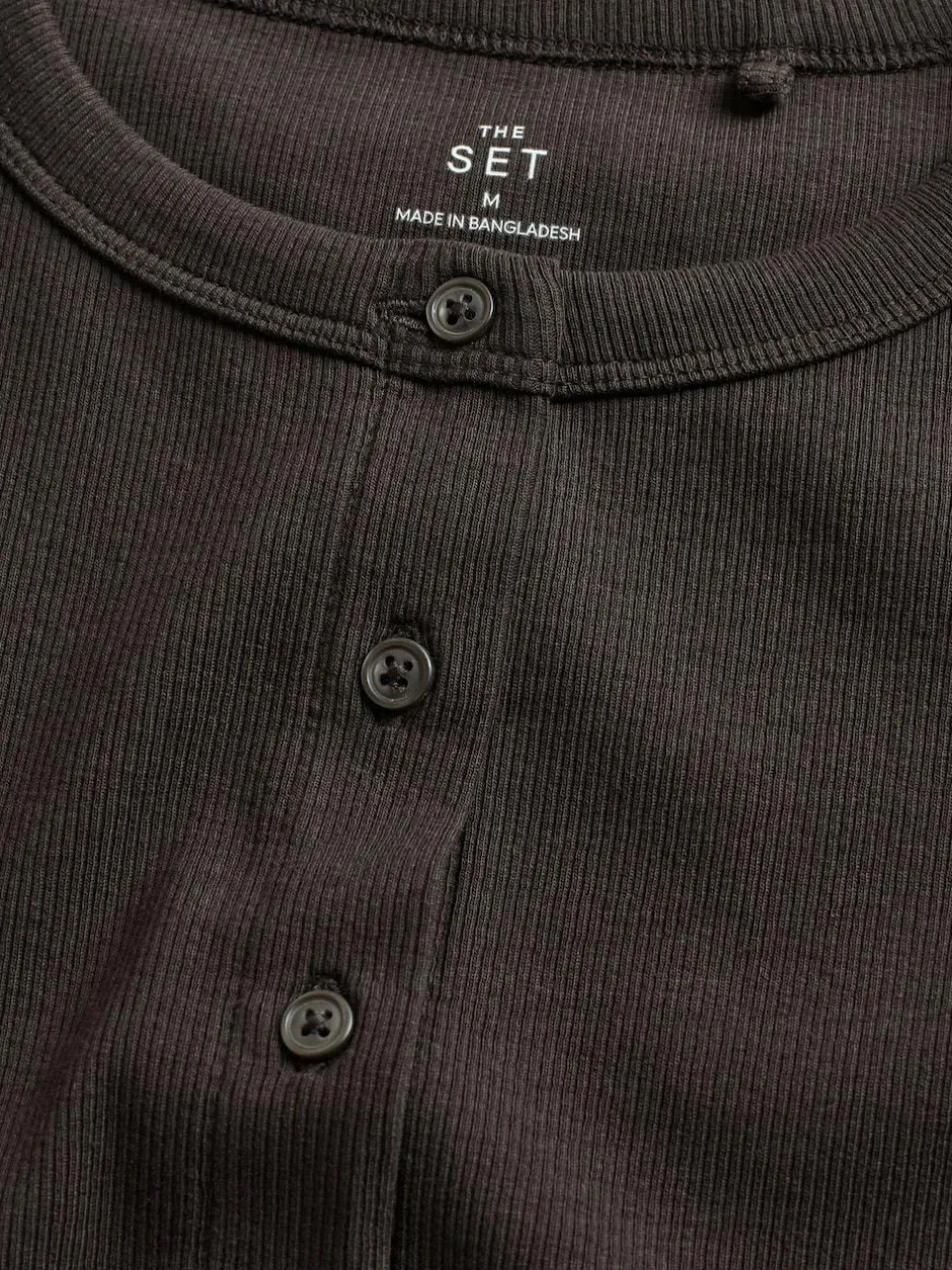 The Set 3 Pack Button Through Ribbed Vests Black/White/Chocolate Brown New