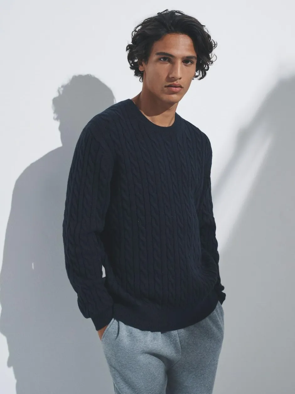 The Set 2 Pack Cable Knit Jumpers with Wool Navy Blue/Brown New