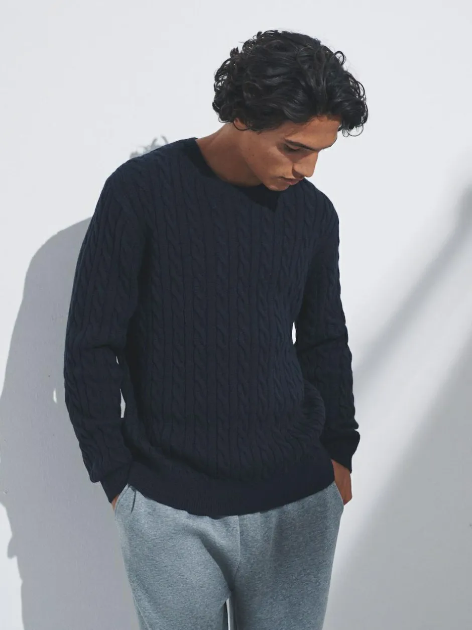 The Set 2 Pack Cable Knit Jumpers with Wool Navy Blue/Brown New