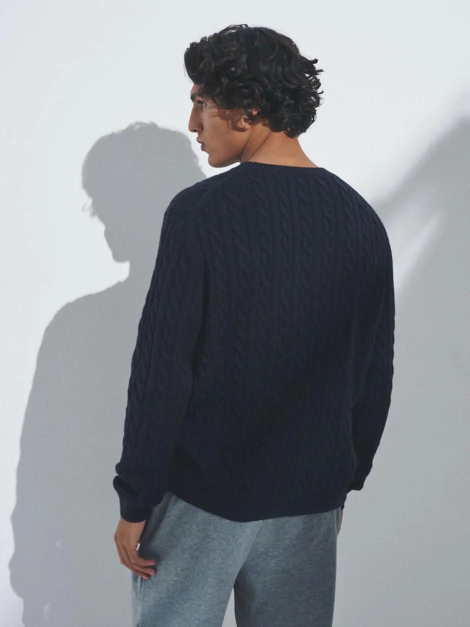 The Set 2 Pack Cable Knit Jumpers with Wool Navy Blue/Brown New