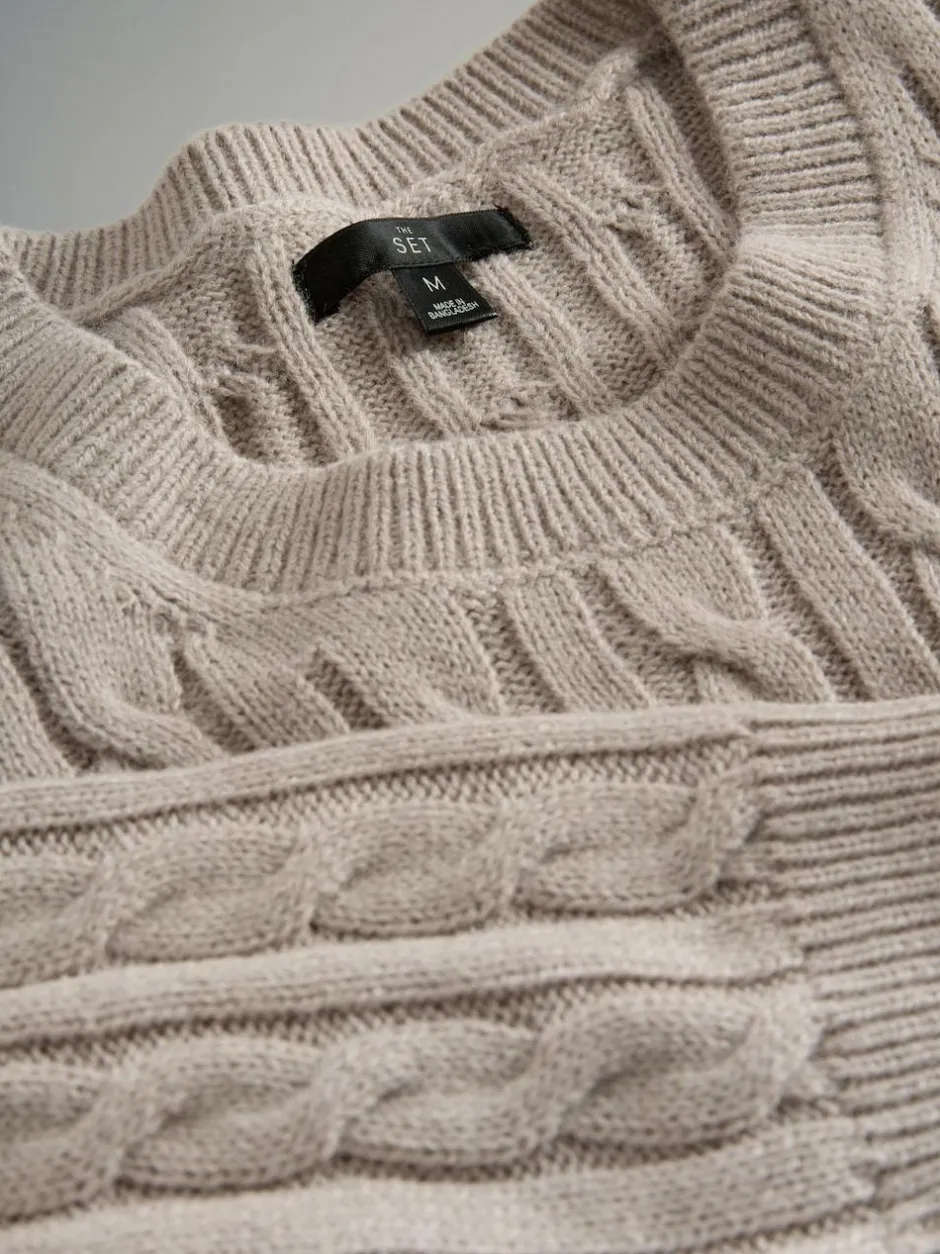 The Set 2 Pack Cable Knit Jumpers with Wool Navy Blue/Brown New