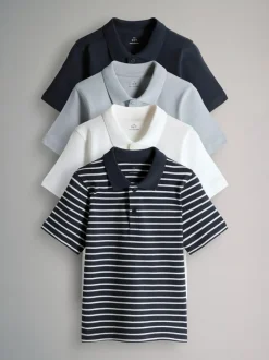 The Set 5 Pack Cotton Pique Polo Shirts Navy/Stripe/Light Blue/White New