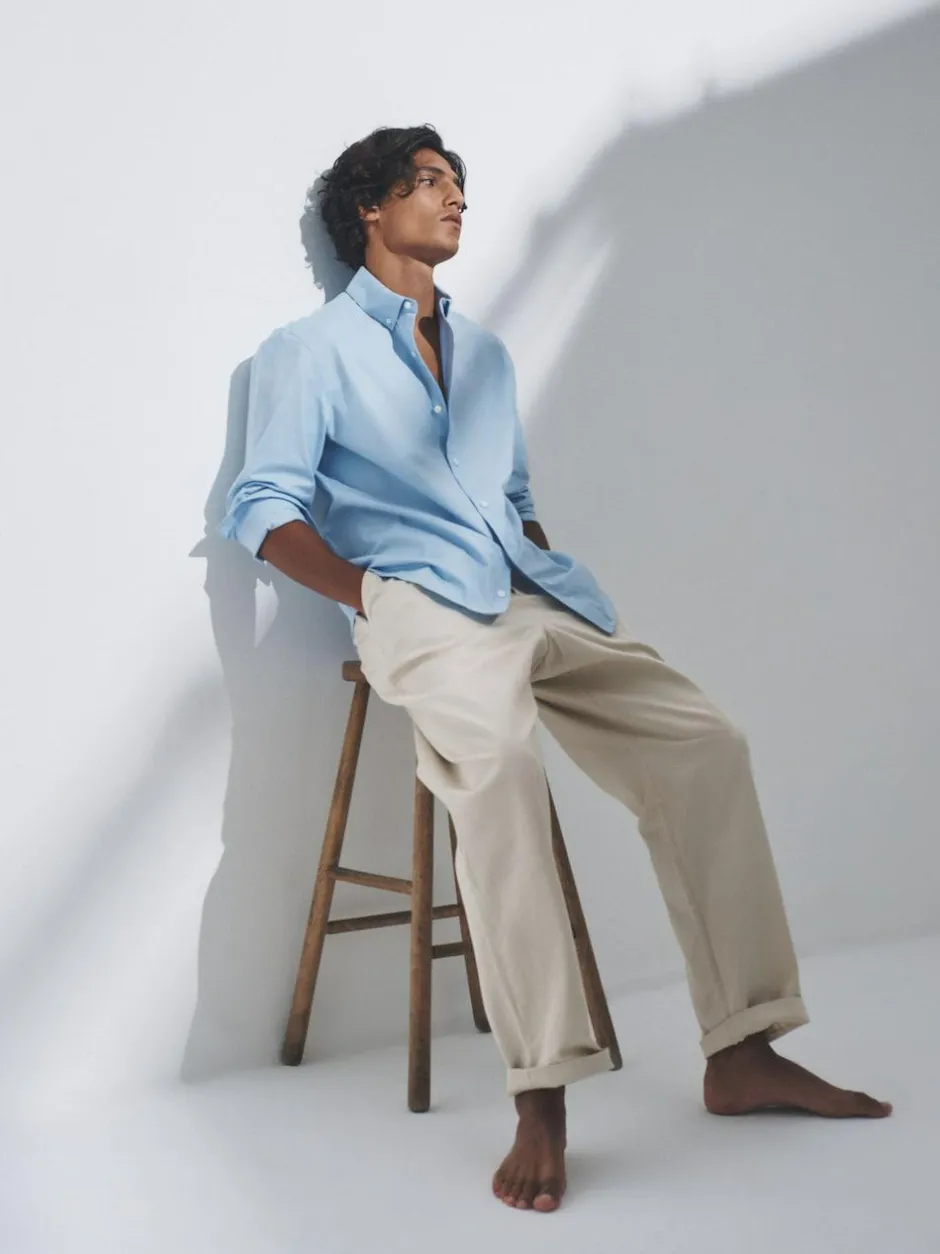 The Set 3 Pack Cotton Stretch Oxford Shirts Navy Blue/White Outlet