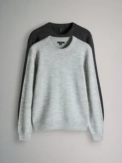 The Set 2 Pack Crew Neck Knitted Jumpers Charcoal/Grey marl Online