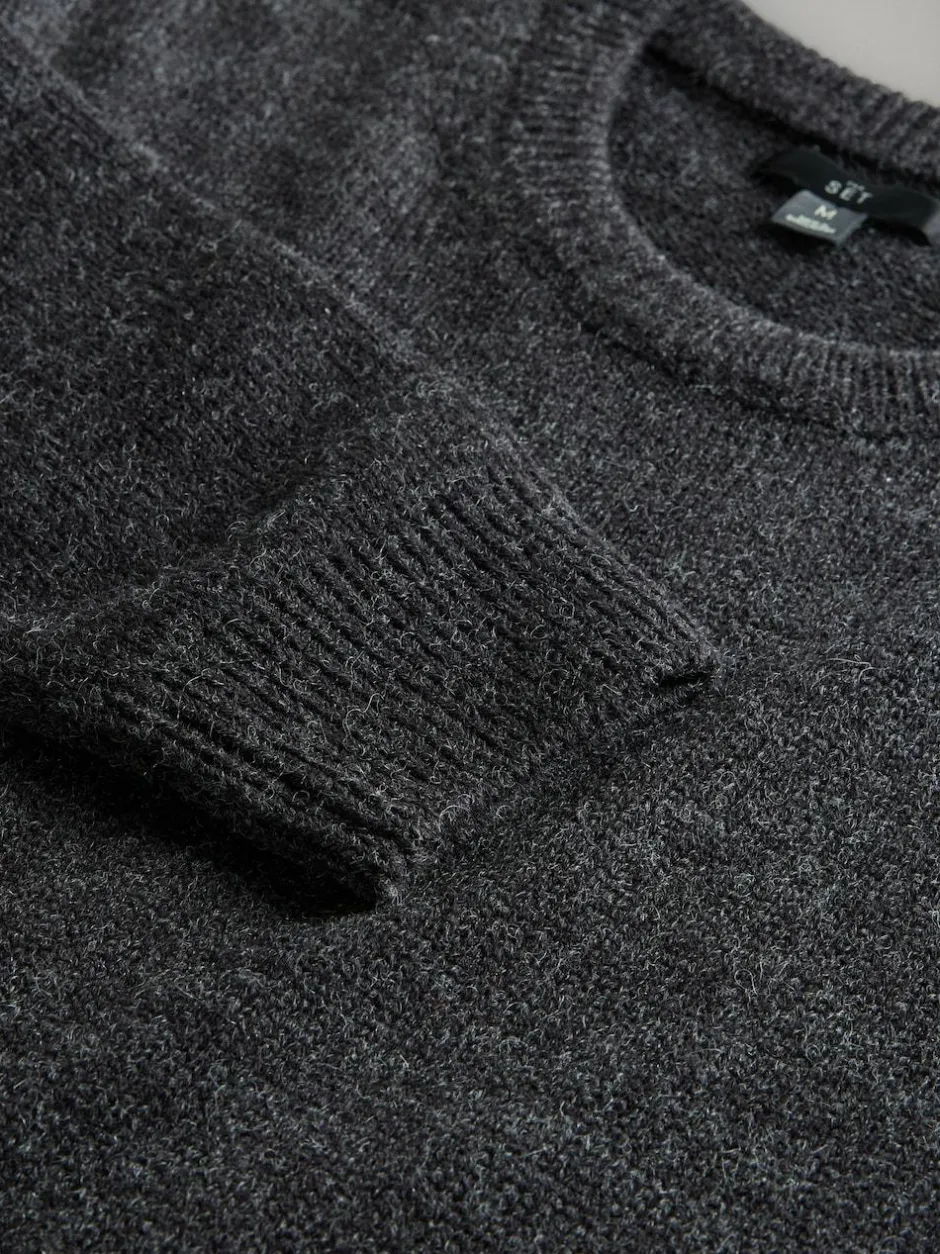 The Set 2 Pack Crew Neck Knitted Jumpers Charcoal/Grey marl Online
