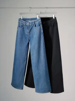The Set 2 Pack Denim Wide Leg 100% Cotton Jeans Black/Mid Blue Best