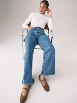 The Set 2 Pack Denim Wide Leg 100% Cotton Jeans Black/Mid Blue Best