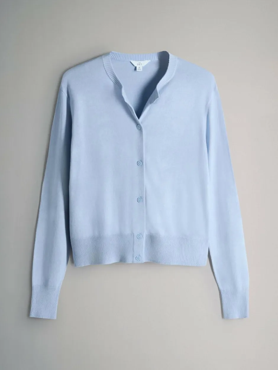 The Set 4 Pack Fine Knit Button Through Cardigan Navy Blue/Light Blue/Cream