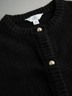 The Set 2 Pack Gold Button Knitted Short Sleeve Cardigans Cream/Black Best