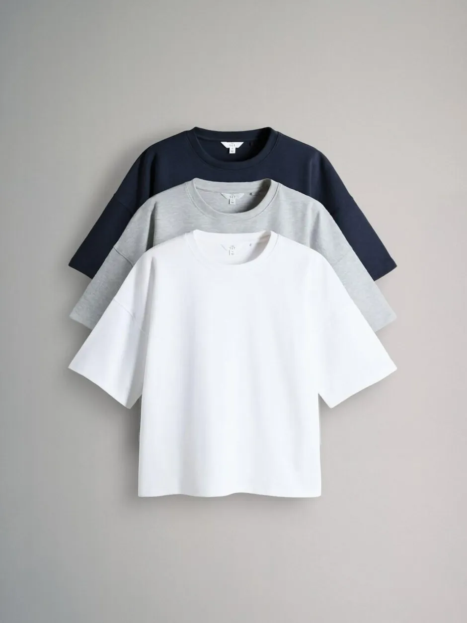 The Set 3 Pack Heavyweight Premium Boxy T-Shirts Navy/ Grey Marl/ White Best