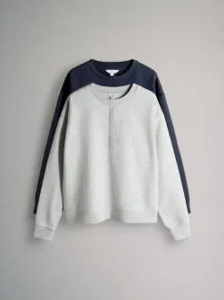 The Set 2 Pack Henley Sweatshirts Navy/Grey Marl Online