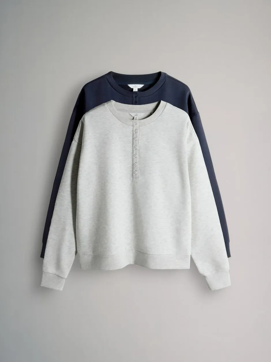 The Set 2 Pack Henley Sweatshirts Navy/Grey Marl Online